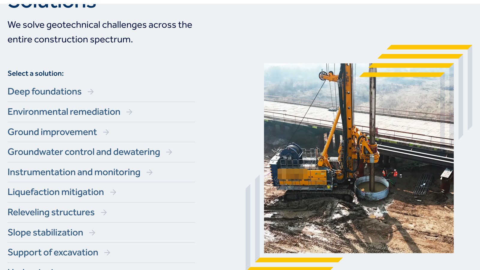 Client solutions page, identifiers blurred