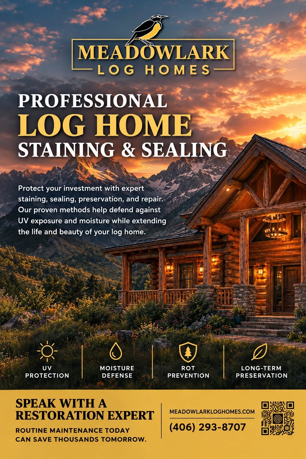 Meadowlark log home staining and sealing door hanger