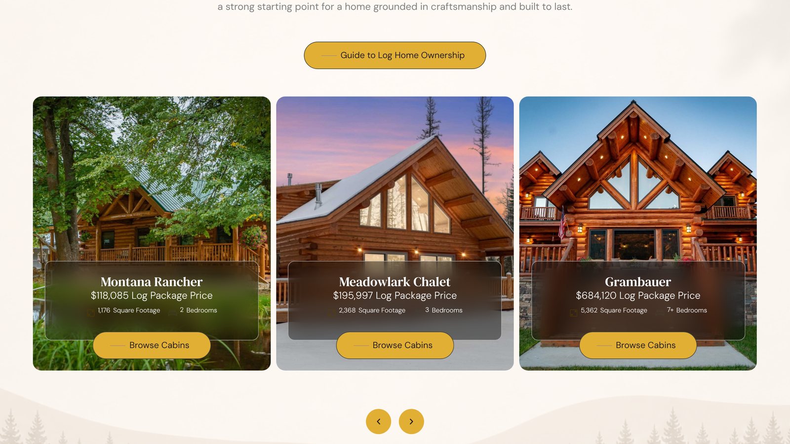 Meadowlark log home models section
