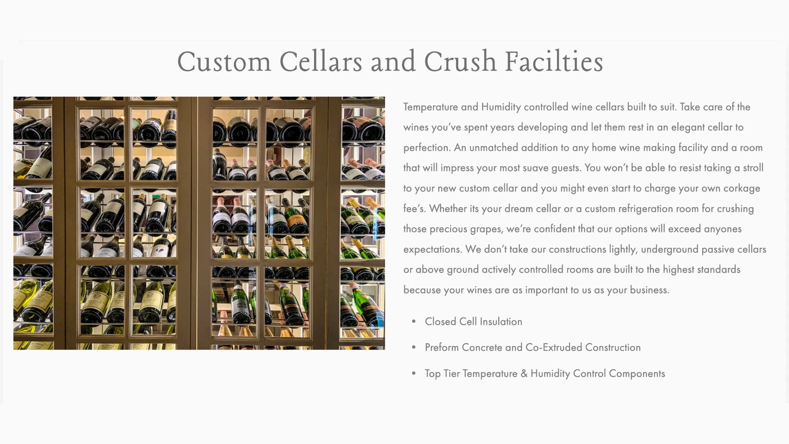 Custom cellars and crush facilities